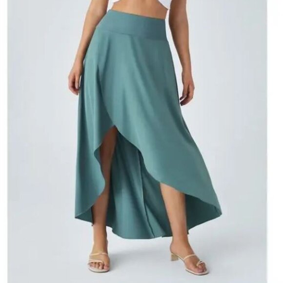 Halara Women's Stone Blue High Low Ruffle Quick Dry Casual Maxi Skirt Size  XL - Picture 1 of 6